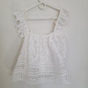 Eri+Ali White Lace Eyelet Top Small Eyelet Coquette Cottage Blouse Anthropologie